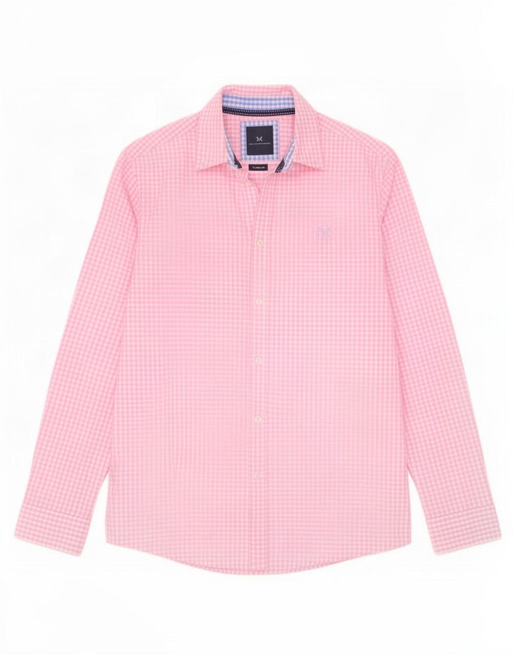 Crew Clothing Camicia da uomo dal taglio classico in cotone a quadretti rosa medio