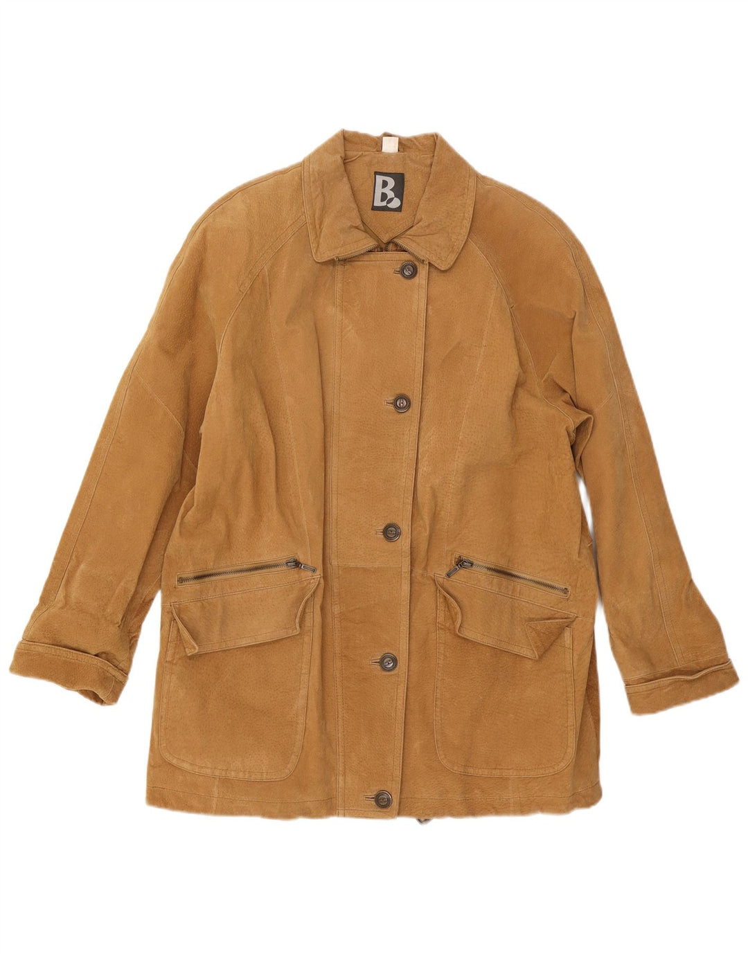 Soprabito vintage da donna oversize in pelle scamosciata UK 16 grande in pelle beige