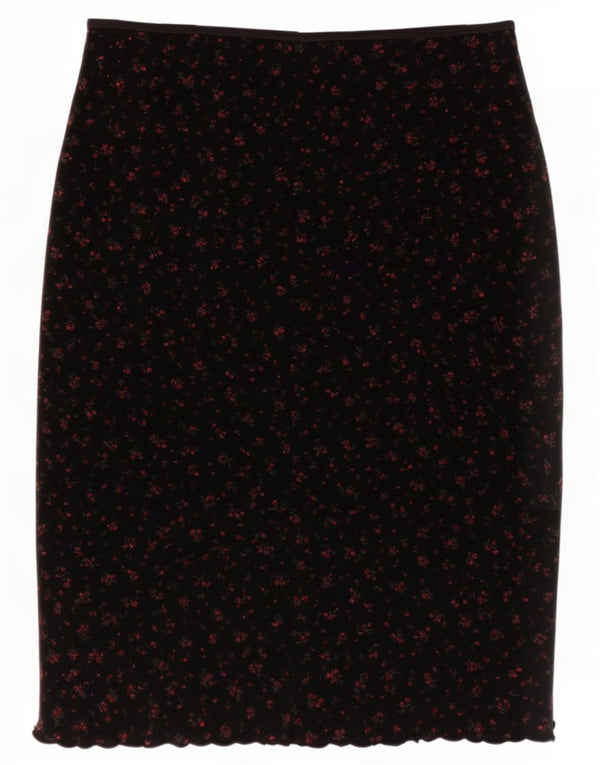 Gonna a tubino vintage da donna W26 XS nera floreale