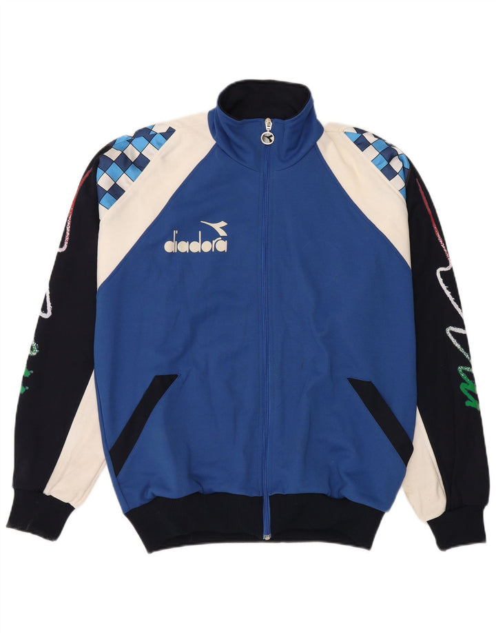 Giacca da ginnastica grafica da uomo Diadora Large in poliestere color block blu