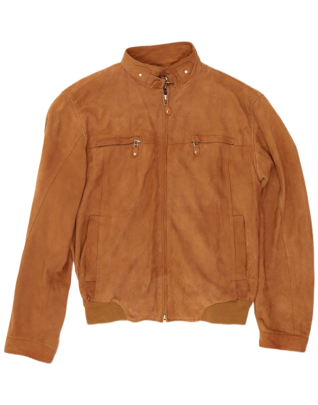 Giubbotto bomber vintage in pelle scamosciata con zip da uomo UK 38 in pelle marrone medio