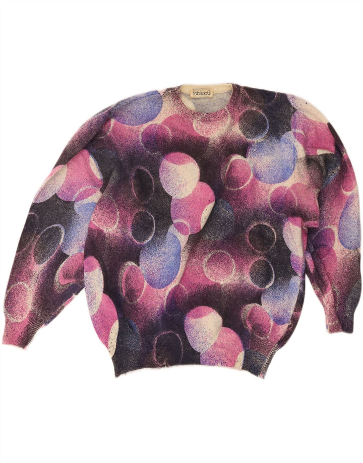 Maglione maglione girocollo da donna vintage UK 16 grande angora multicolore