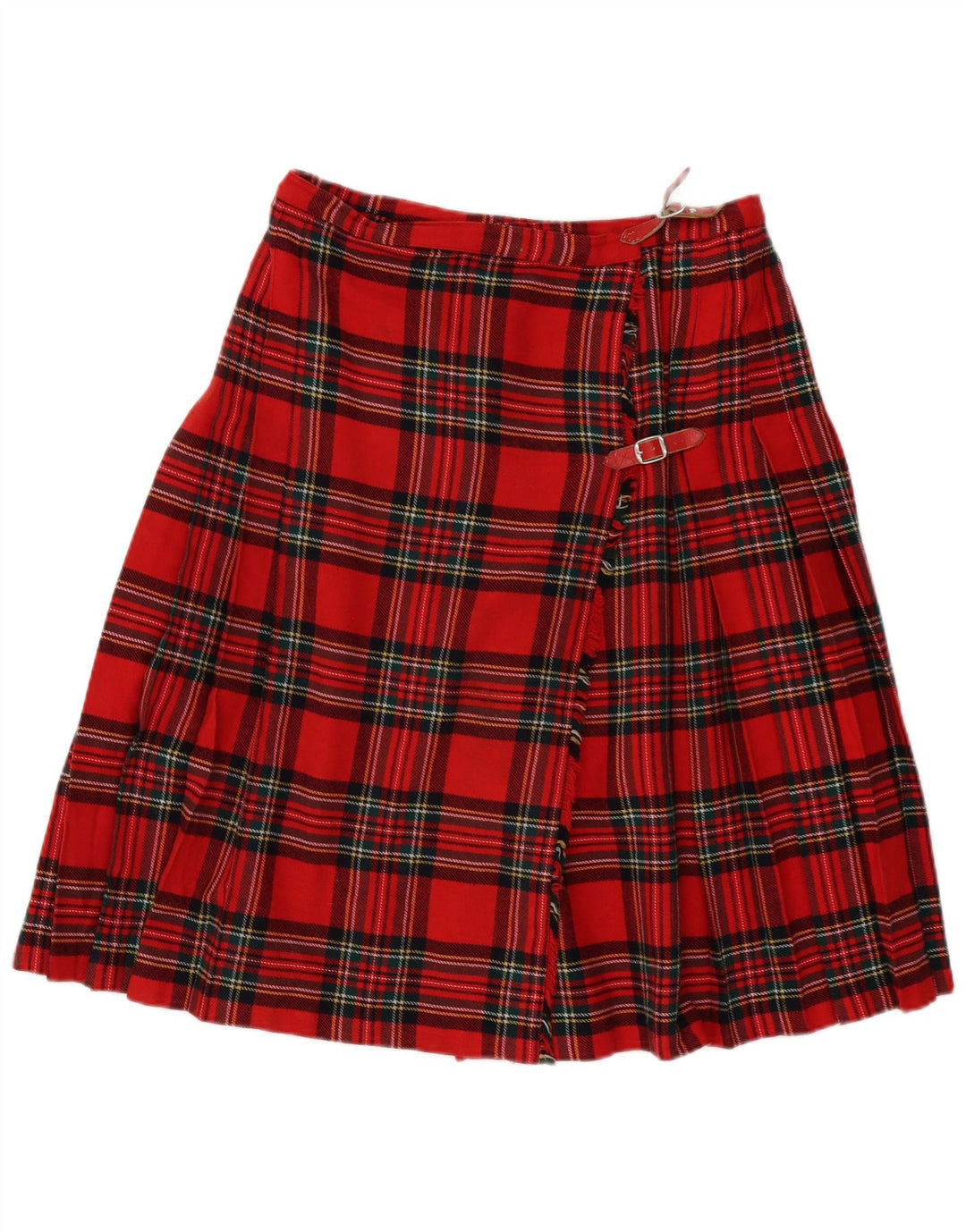 Gonna a portafoglio a pieghe vintage da donna W32 grande motivo a quadri rossi