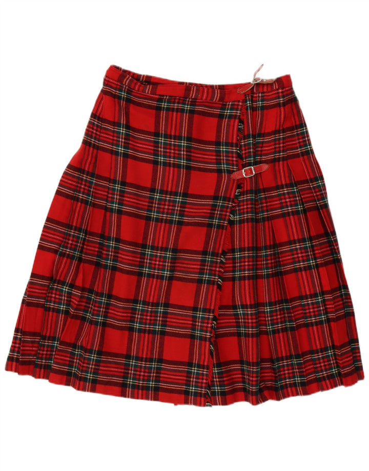 Gonna a portafoglio a pieghe vintage da donna W32 grande motivo a quadri rossi