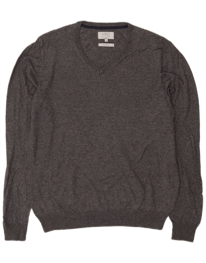 Maglione da uomo Marks & Spencer vestibilità regolare con scollo a V in cotone grigio medio