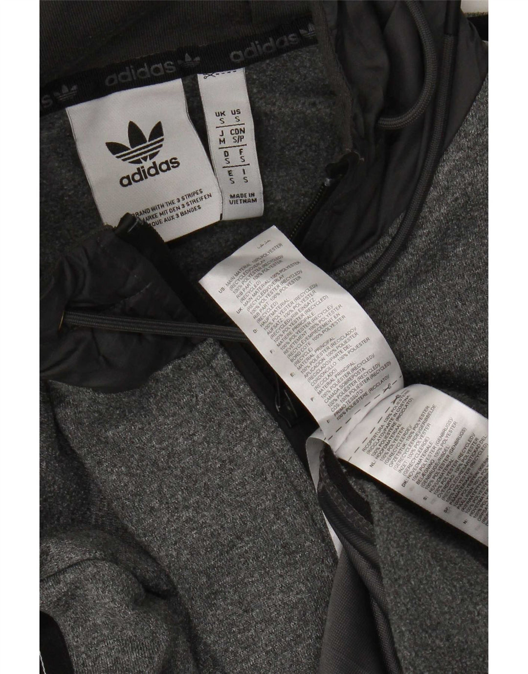 Maglione con cappuccio e zip grafica da uomo Adidas piccolo in poliestere color block grigio