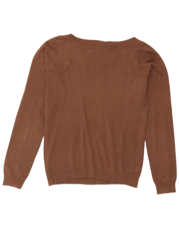 Maglione maglione con scollo a barca da donna Zara UK 14 grande cotone marrone