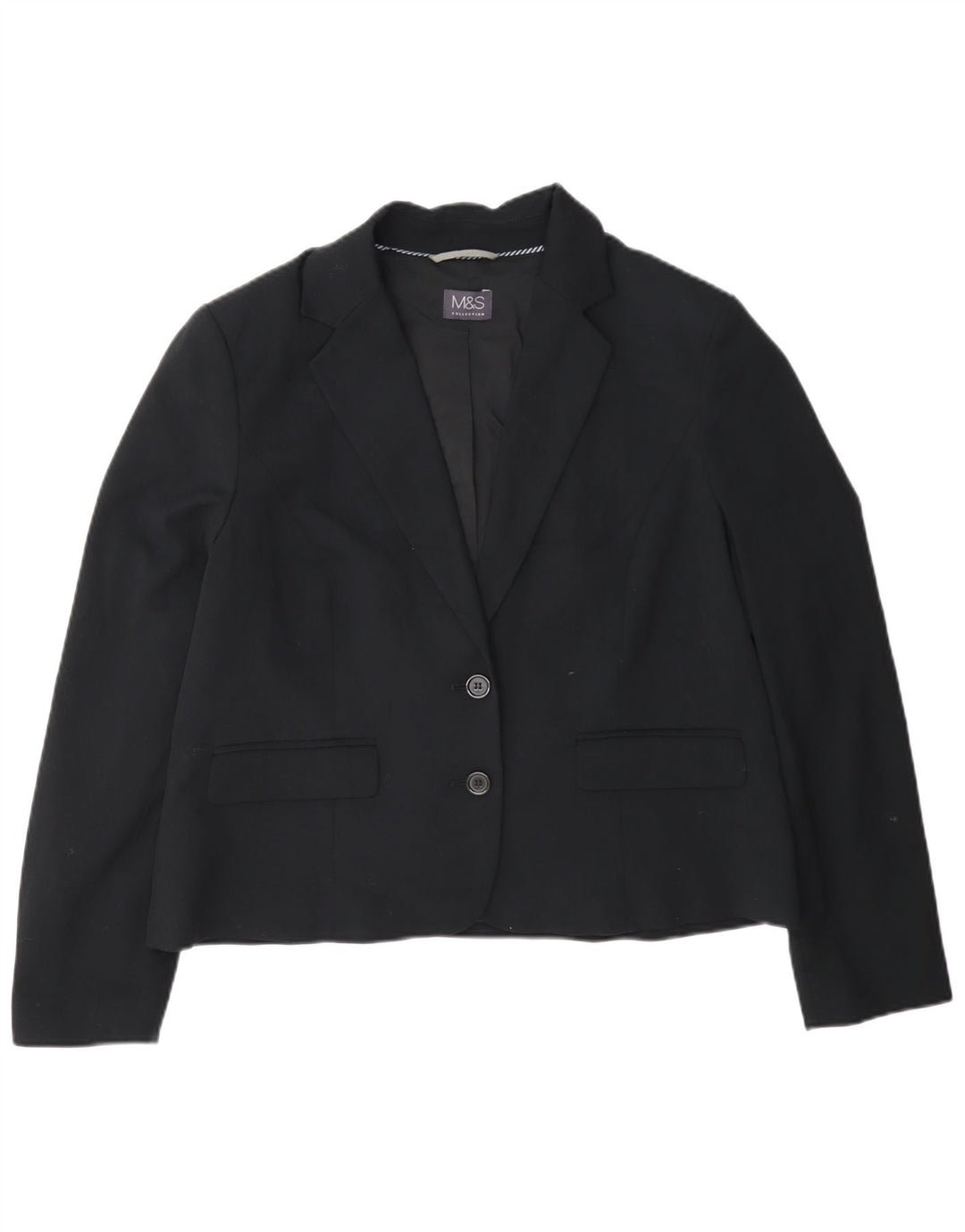 Giacca blazer a 2 bottoni corta Marks & Spencer da donna UK 16 grande nera