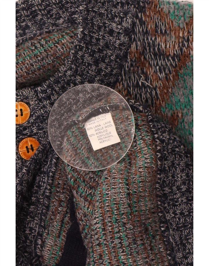 Maglione cardigan da uomo vintage medio multicolore in lana a rombi/diamante