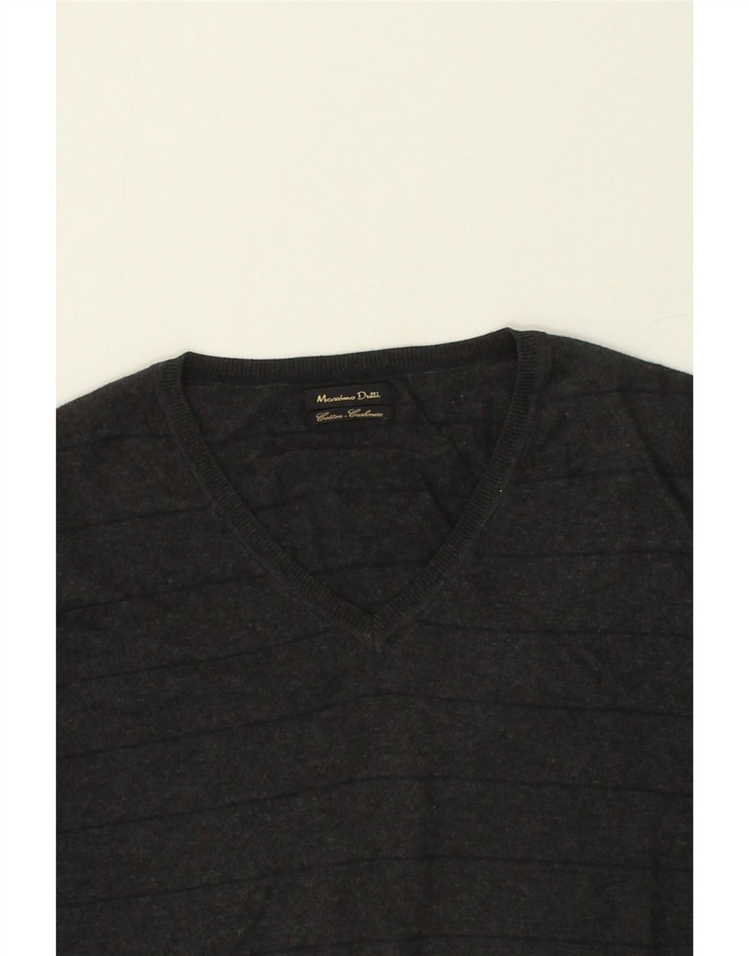 MASSIMO DUTTI Mens V-Neck Jumper Sweater Large Grey Pinstripe Vintage Massimo Dutti and Second-Hand Massimo Dutti from Messina Hembry 
