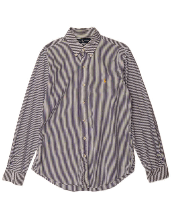 RALPH LAUREN Camicia da uomo su misura in cotone a righe blu medio