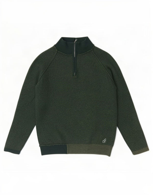 Maglione da uomo con collo con zip GF Ferre XL verde lana merino