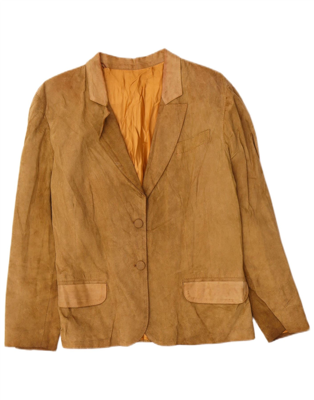 Giacca blazer vintage in pelle scamosciata da donna a 2 bottoni UK 14 in pelle beige media