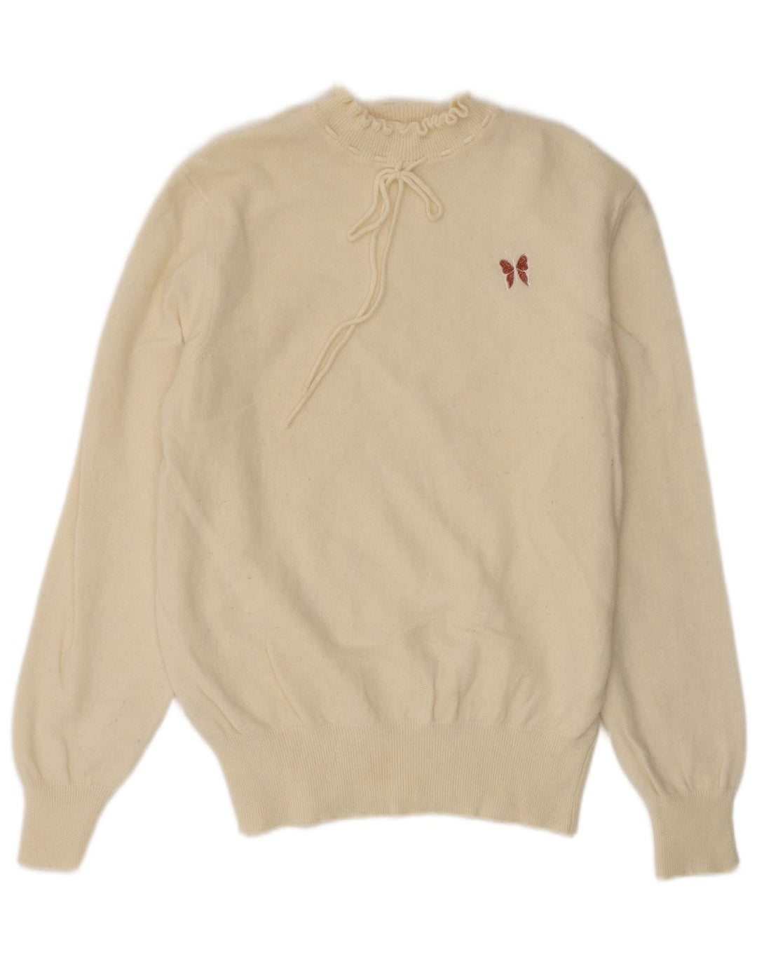 VINTAGE Womens Turtle Neck Jumper Sweater UK 10 Small Off White Lambswool
