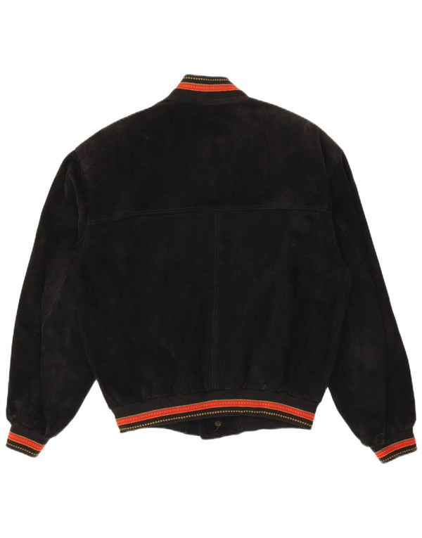 Giubbotto bomber vintage in pelle scamosciata da uomo IT 48 in pelle media a righe nere