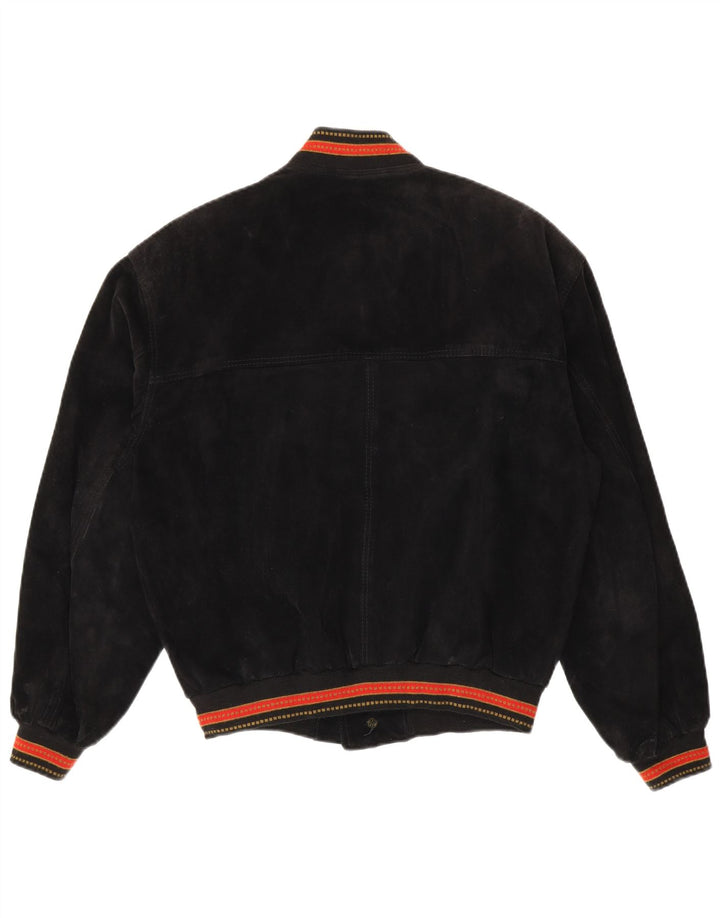 Giubbotto bomber vintage in pelle scamosciata da uomo IT 48 in pelle media a righe nere