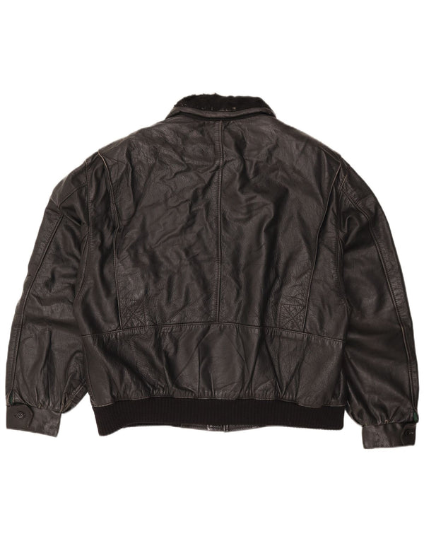 Giacca in pelle vintage da uomo IT 56 3XL Pelle nera