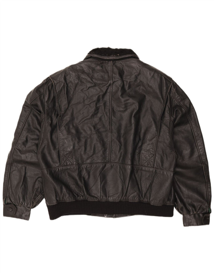 Giacca in pelle vintage da uomo IT 56 3XL Pelle nera