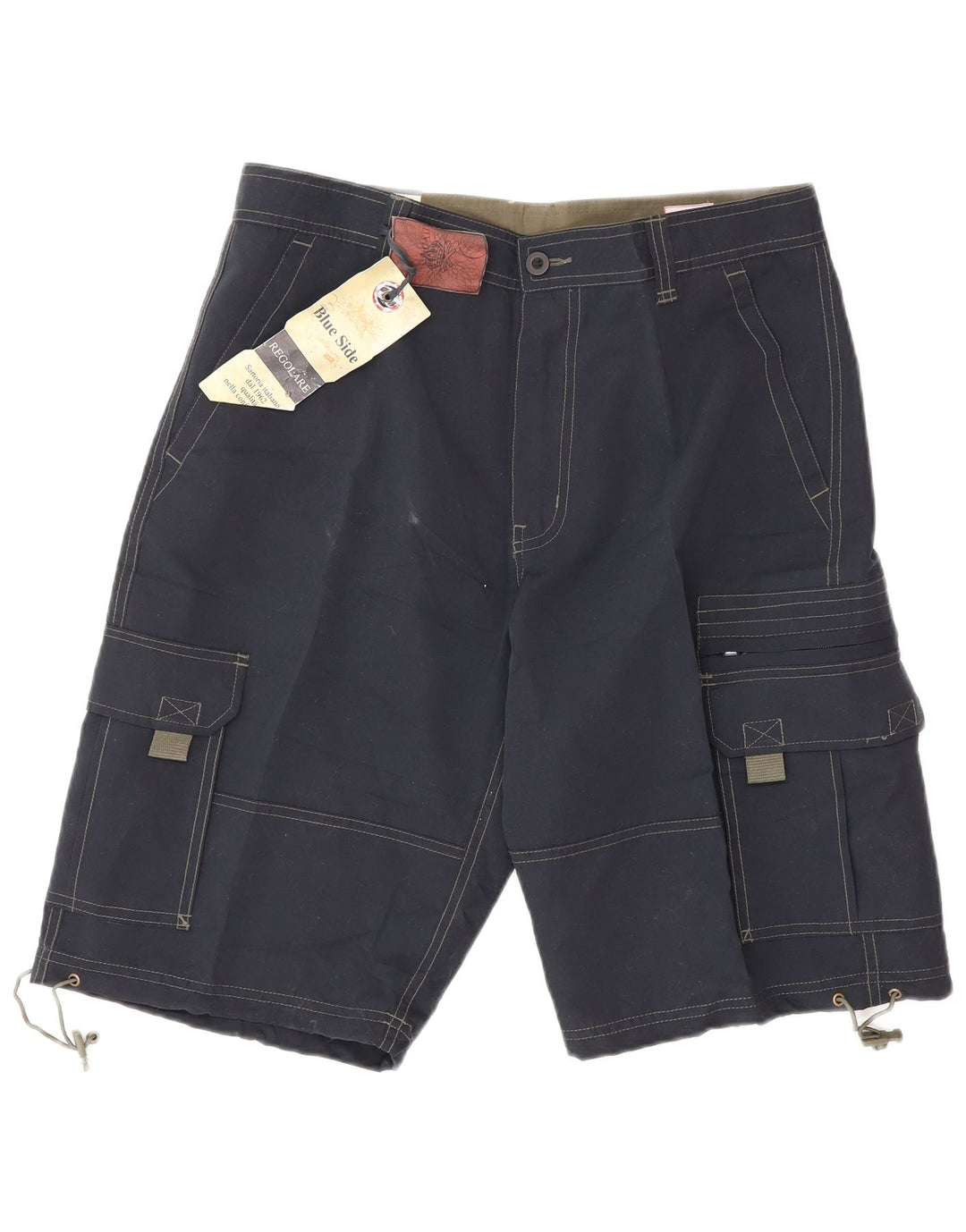 Pantaloncini cargo da uomo con lato blu, grandi W34 in poliestere blu navy