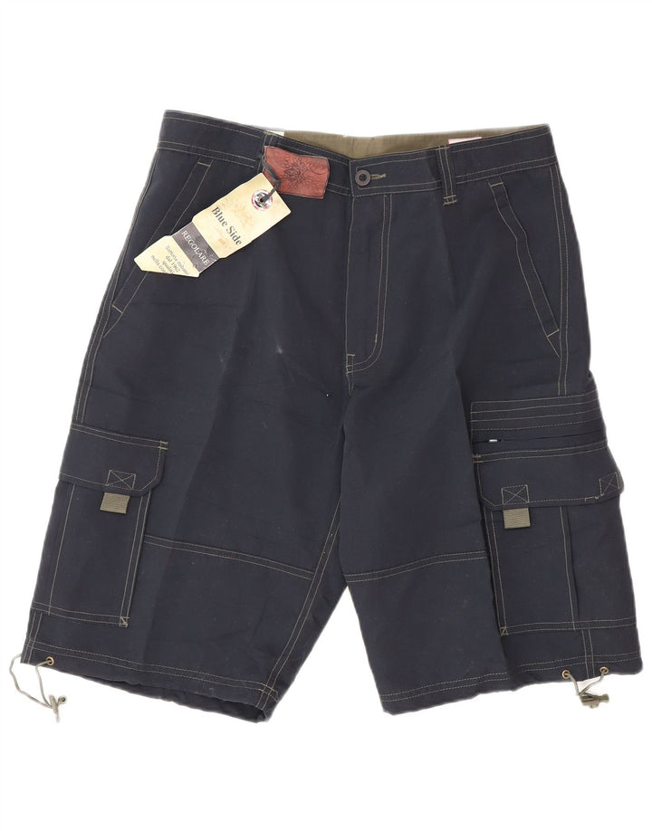 Pantaloncini cargo da uomo con lato blu, grandi W34 in poliestere blu navy