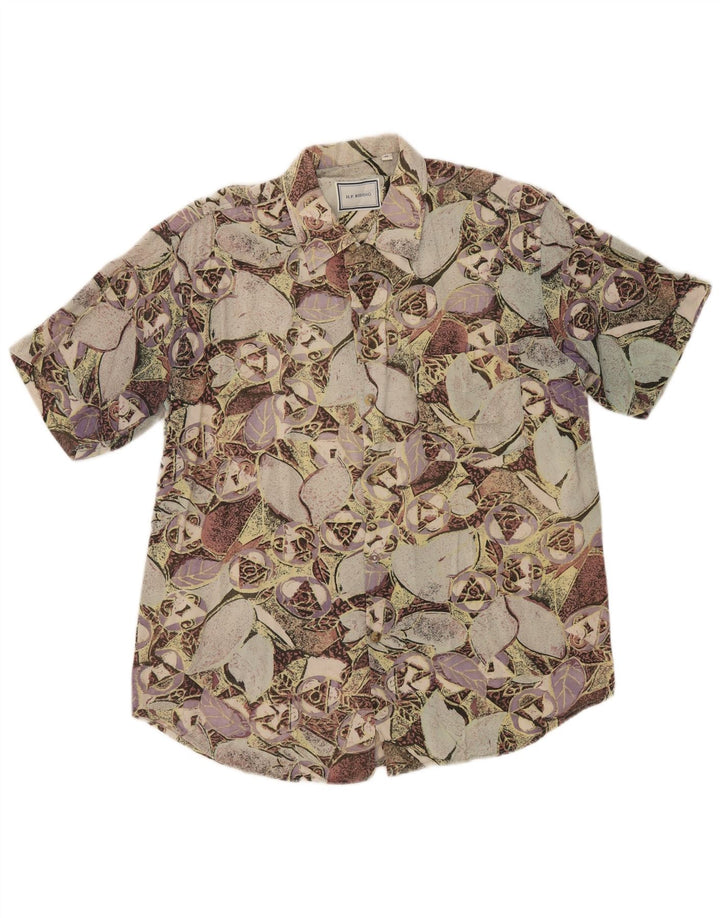 Camicia vintage da uomo a maniche corte in viscosa floreale multicolore media