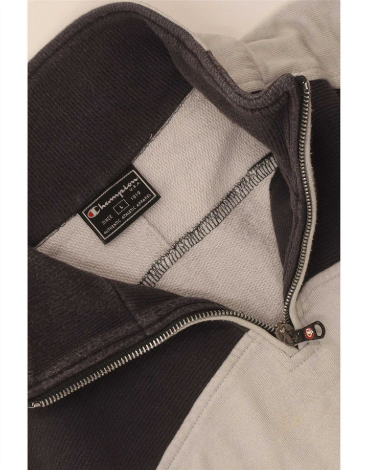Felpa Champion da uomo con zip e collo, maglione grande, colore grigio