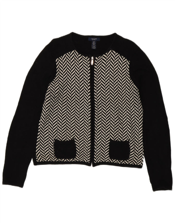 Maglione cardigan da donna CHAPS UK 14 grande cotone nero a spina di pesce