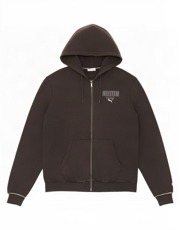 Felpa con cappuccio e zip grafica da uomo Puma XL in cotone nero