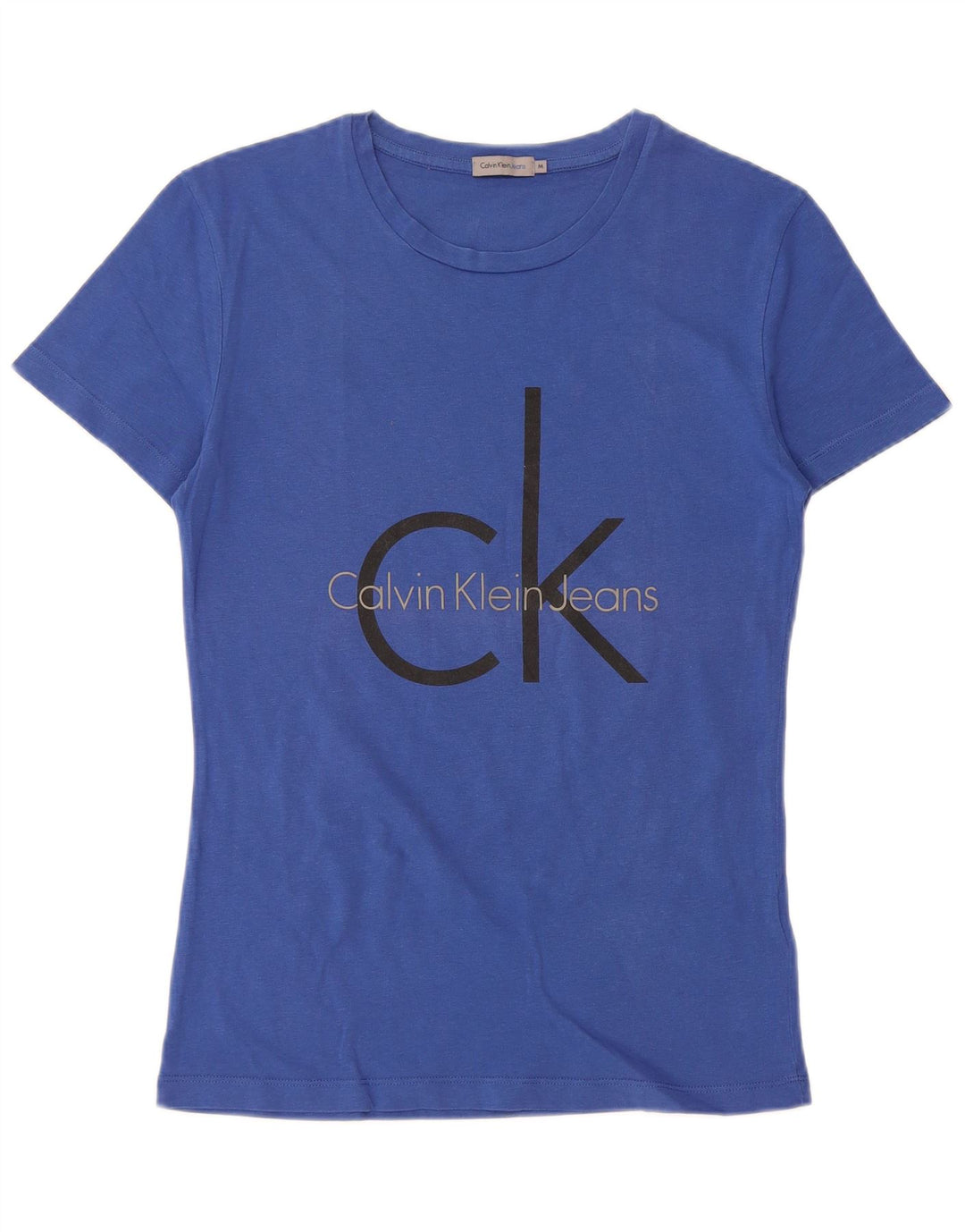 CALVIN KLEIN JEANS T-shirt grafica da donna Top UK 12 Cotone blu medio