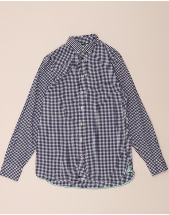 TOMMY HILFIGER Mens Custom Fit Shirt Medium Blue Check Cotton Vintage Tommy Hilfiger and Second-Hand Tommy Hilfiger from Messina Hembry 