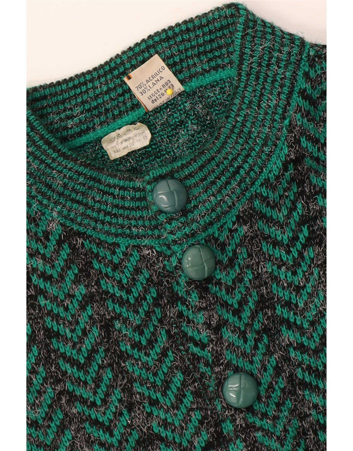 Maglione cardigan vestibilità regolare da uomo vintage in acrilico Chevron verde medio