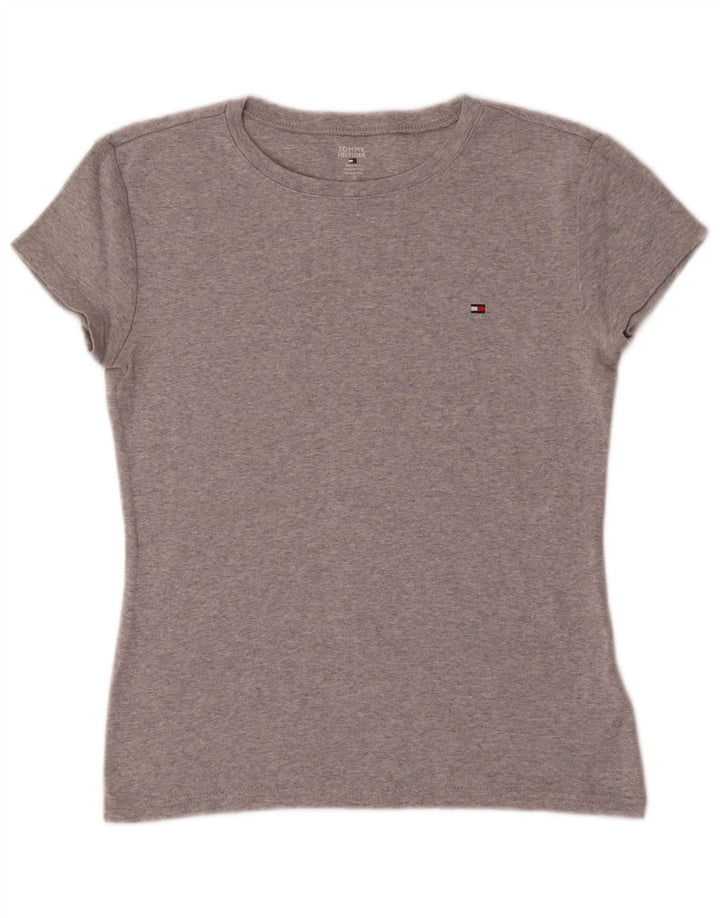 TOMMY HILFIGER Womens T-Shirt Top UK 12 Medium Grey Cotton