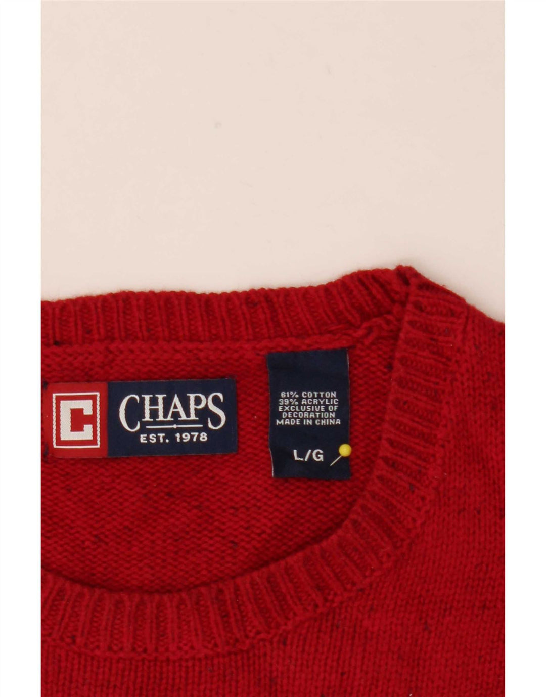 Maglione maglione girocollo da uomo Chaps grande cotone chiazzato rosso