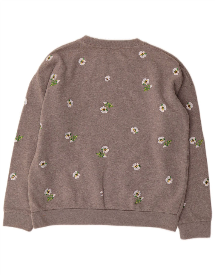 JACK WILLS Felpa oversize da donna Maglione UK 8 Piccolo grigio floreale