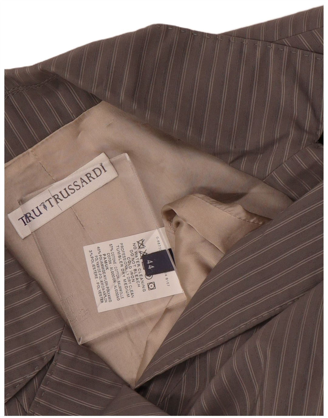 Giacca Blazer 2 Bottoni Donna TRUSSARDI IT 44 Cotone Gessato Grigio Medio