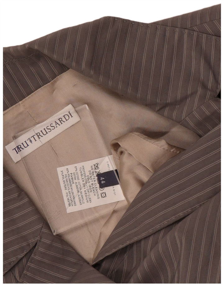 Giacca Blazer 2 Bottoni Donna TRUSSARDI IT 44 Cotone Gessato Grigio Medio