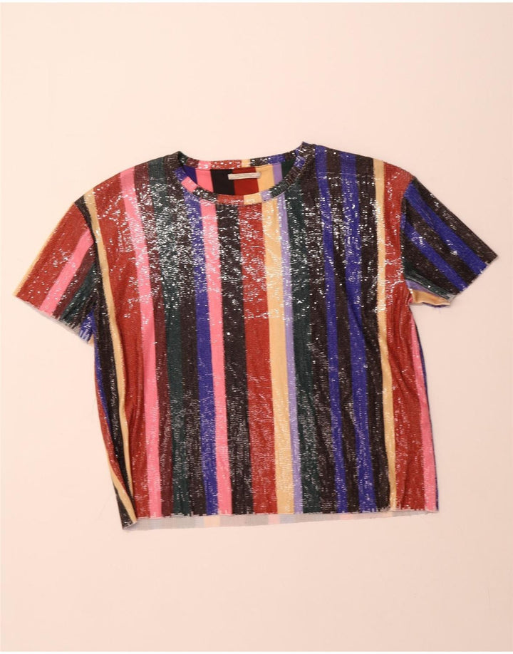ZARA Camicetta Trafaluc da Donna Top UK 16 Large a Righe Multicolori