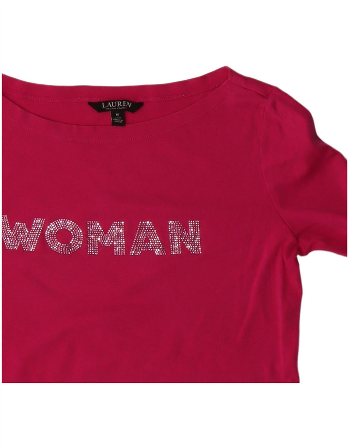 T-shirt grafica da donna Ralph Lauren Top UK 14 cotone rosa medio
