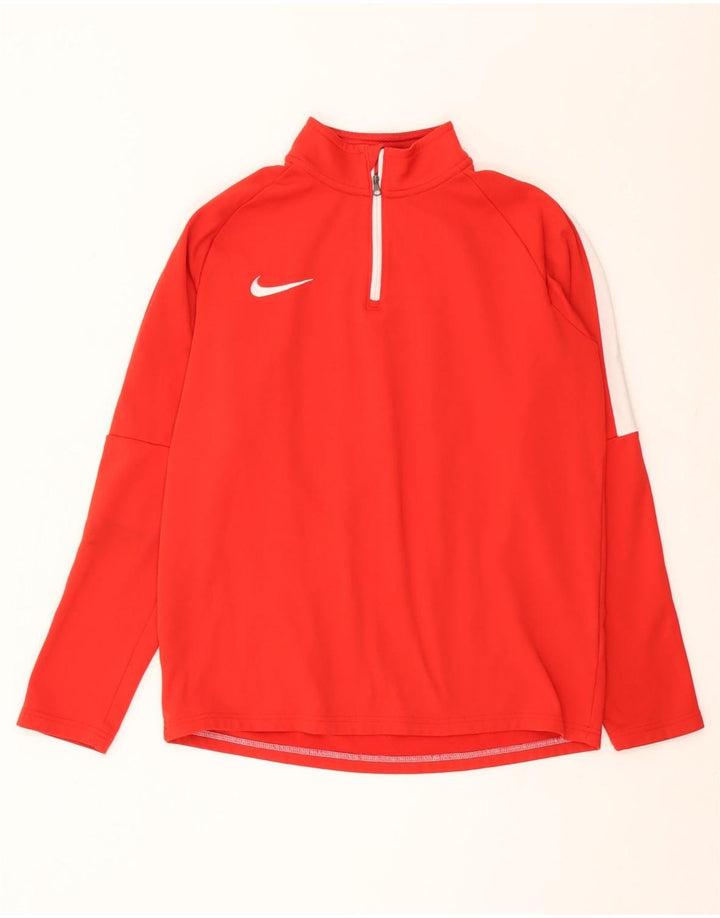 Nike Maglia da uomo Dri Fit con zip e collo a maniche lunghe in poliestere color block rosso medio