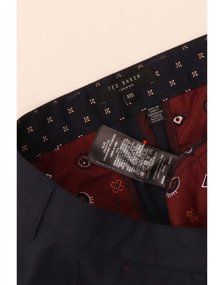 Pantaloni da abito dritti da uomo Ted Baker W32 L30 poliestere blu navy