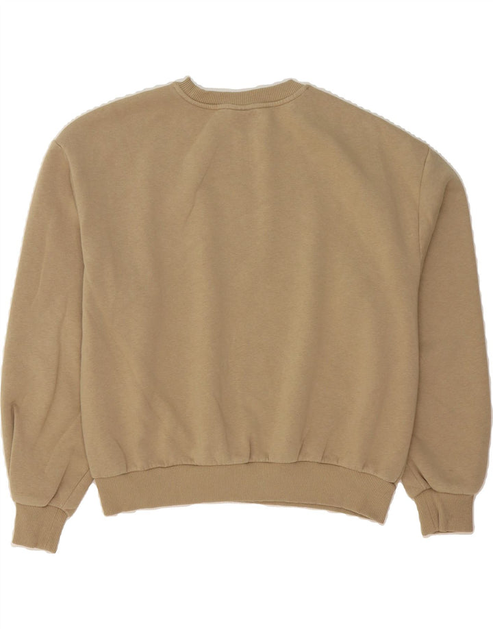 NEW BALANCE Womens Oversized Graphic Sweatshirt Jumper UK 10 Small Beige Vintage New Balance and Second-Hand New Balance from Messina Hembry 