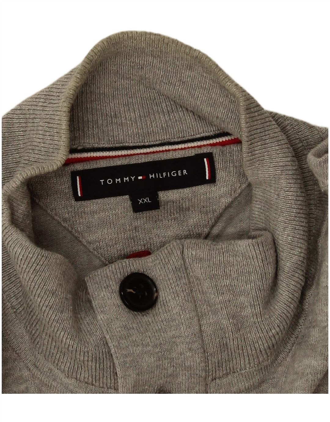 Maglione maglione da uomo con collo a bottoni Tommy Hilfiger 2XL cotone grigio