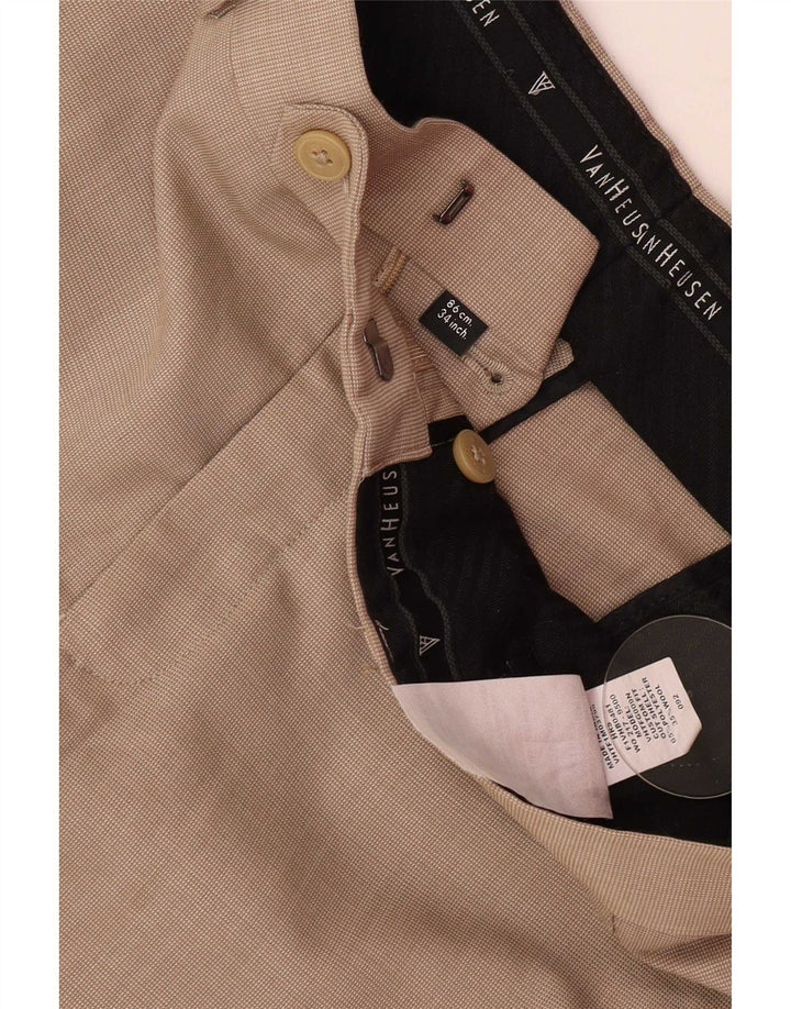 Pantaloni da abito dritti da uomo Van Heusen W34 L30 poliestere beige