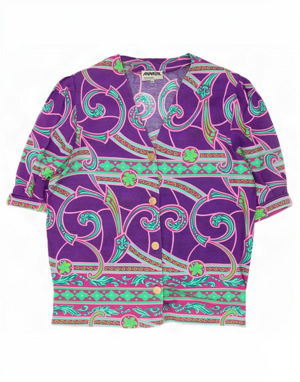 Camicetta vintage da donna a maniche corte IT 50 XL Viola Paisley