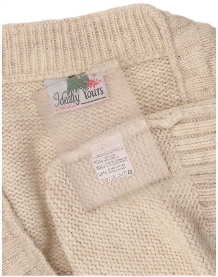 Maglione vintage da uomo con scollo a V XL in lana beige