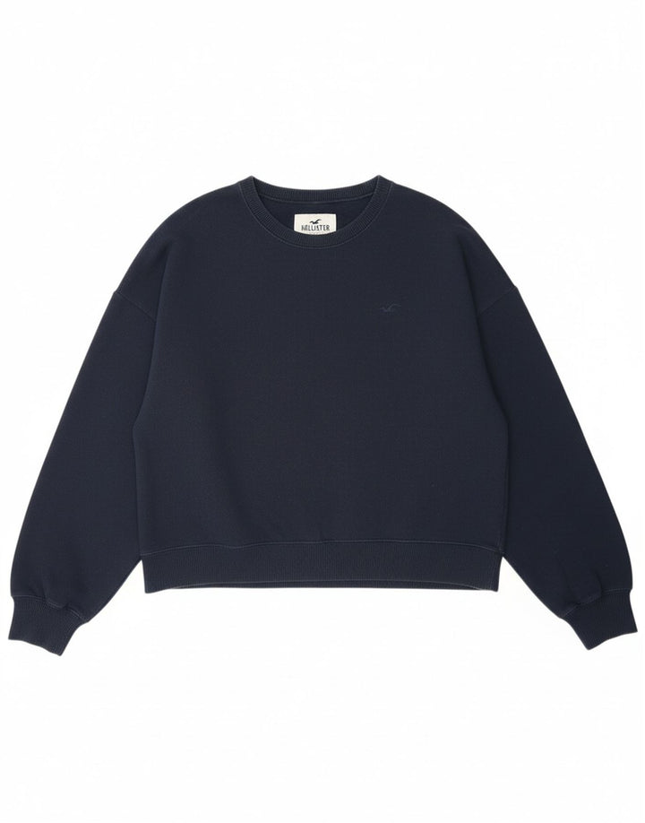 HOLLISTER Womens Sweatshirt Jumper UK 14 Medium Navy Blue Cotton