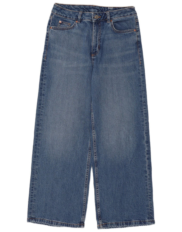 Jeans Marks & Spencer da donna a vita alta a gamba larga UK 10 piccoli W27 L28 blu