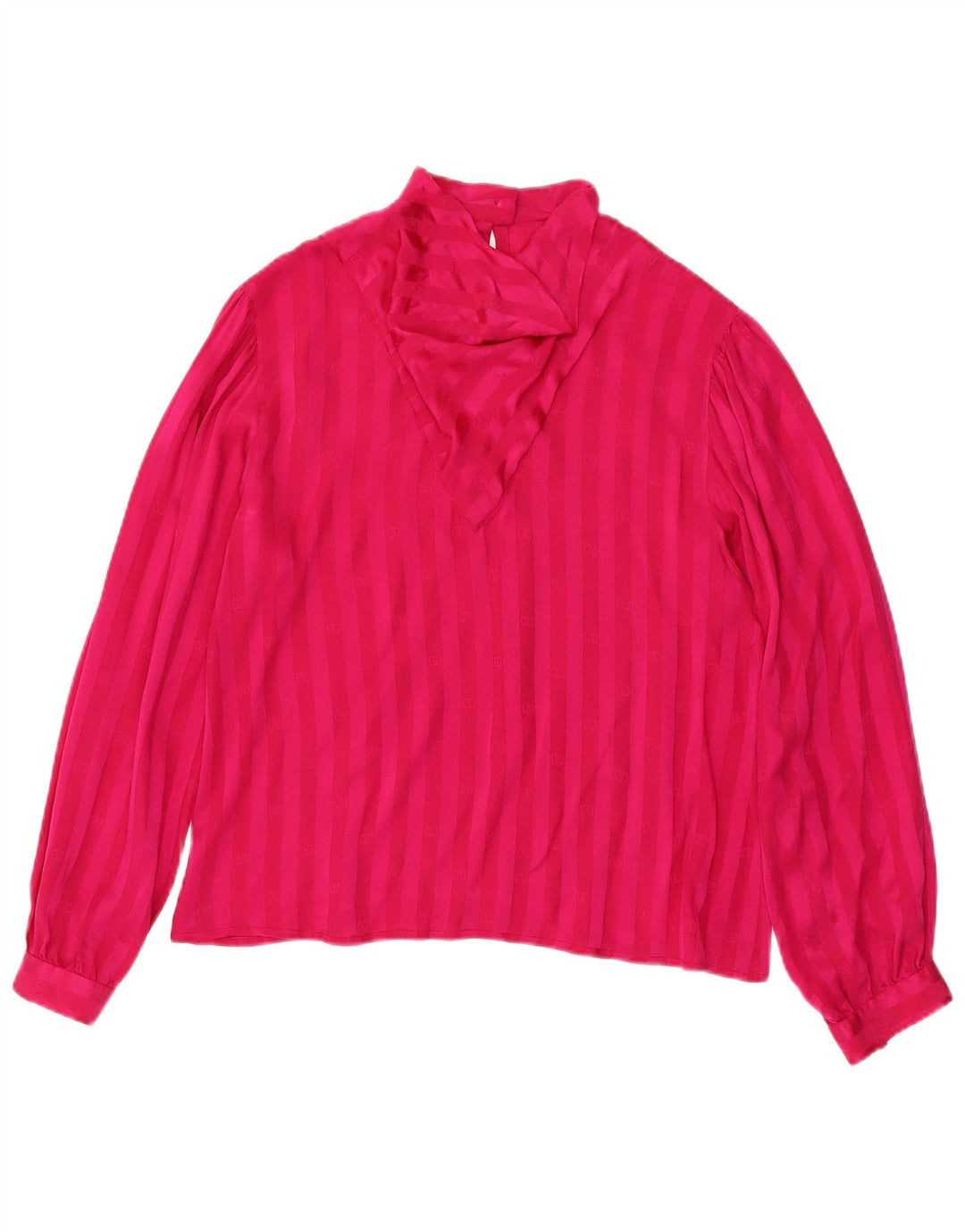 Top camicetta a maniche lunghe da donna vintage UK 12 a righe rosa medio