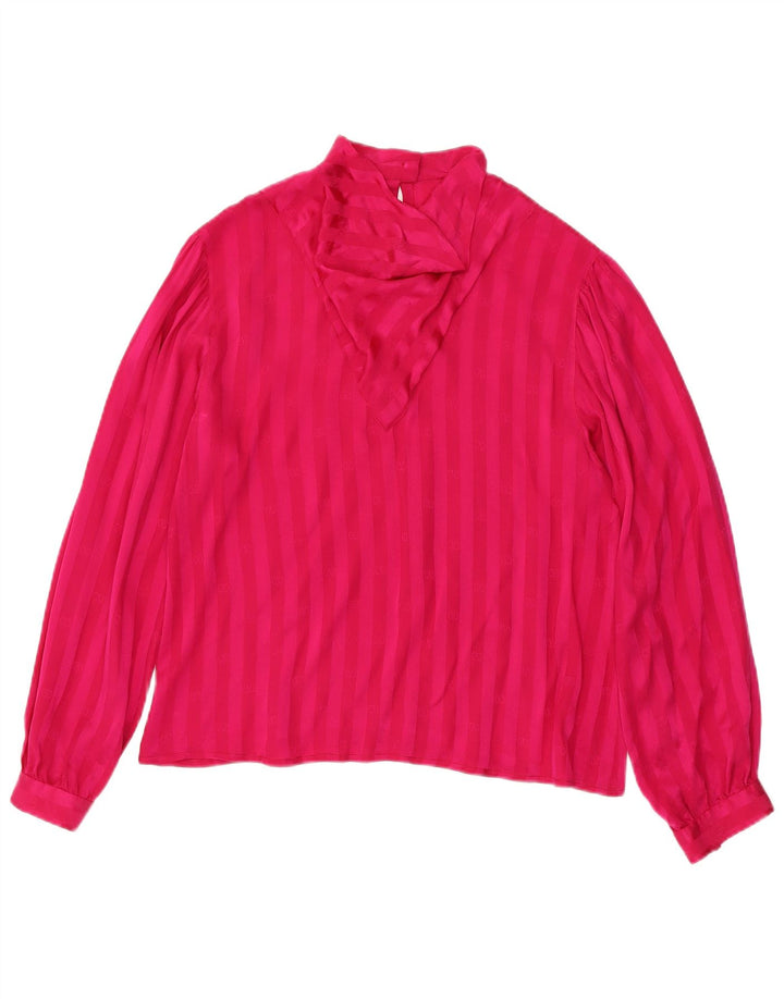 Top camicetta a maniche lunghe da donna vintage UK 12 a righe rosa medio