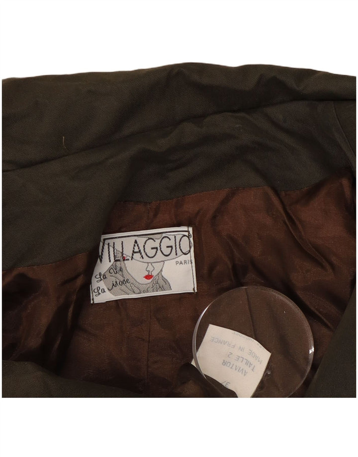 Giacca corta doppiopetto da donna vintage UK 18 XL viscosa kaki